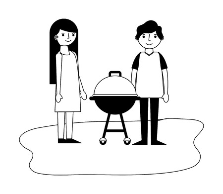 couple with barbecue isolated icon vector illustration designのイラスト素材