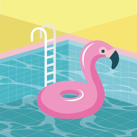 summer time vacation stairs pool flamingo float vector illustrationのイラスト素材