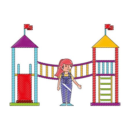 cute little girl in the playground vector illustrationのイラスト素材