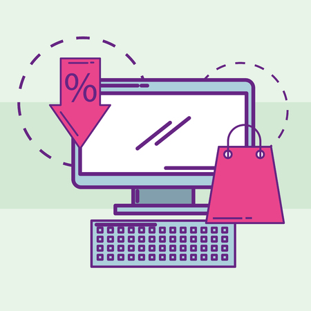 computer shopping bag discount down buy online vector illustrationのイラスト素材