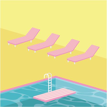 summer time vacation deck chair pool stairs vector illustrationのイラスト素材