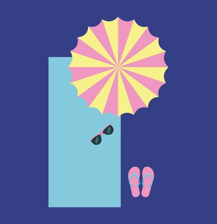 summer time vacation towel colorful umbrella flips flops glasses vector illustrationのイラスト素材
