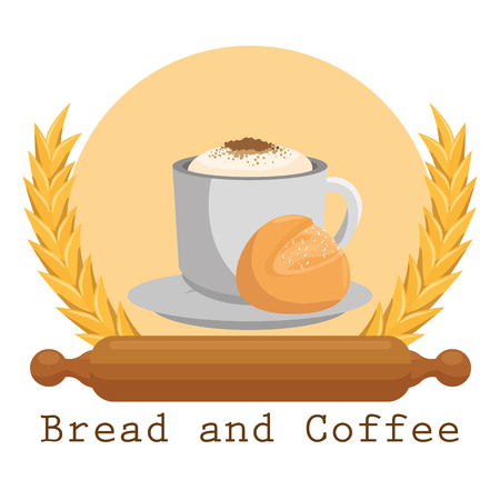 delicious bread and coffee label vector illustration designのイラスト素材