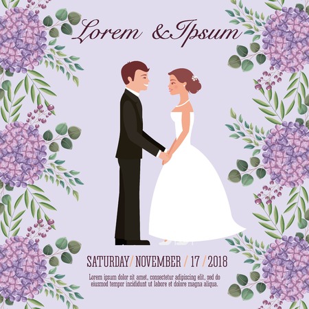 bride and groom holding hands wedding card vector illustrationのイラスト素材