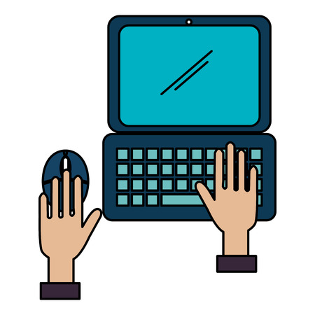 hands using laptop with mouse vector illustration designのイラスト素材