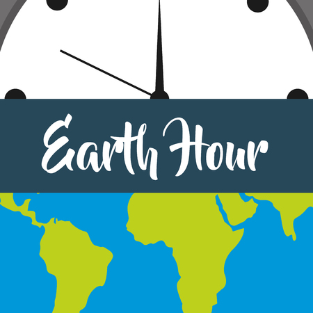 earth hour clock and map world vector illustrationのイラスト素材
