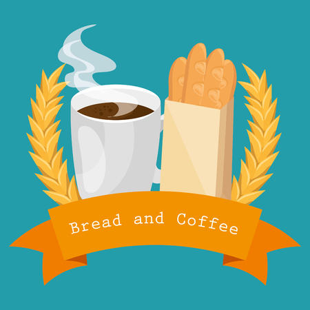 delicious french bread and coffee label vector illustration designのイラスト素材