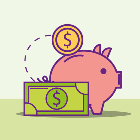 piggy bank coin and banknote money buy online vector illustrationのイラスト素材