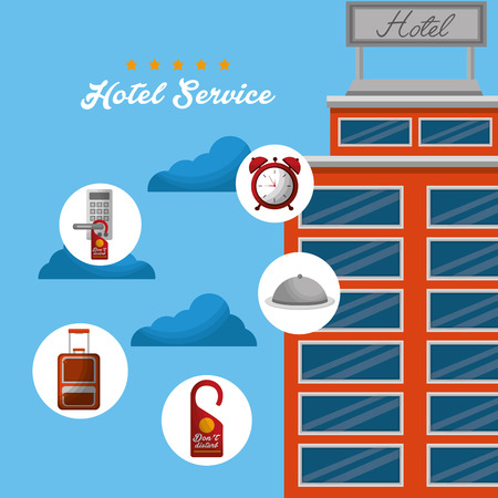 hotel building high clouds stickers clock ring code service vector illustrationのイラスト素材