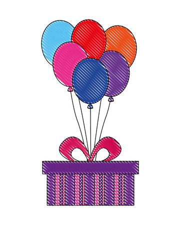 birthday gift box with balloons celebration vector illustrationのイラスト素材