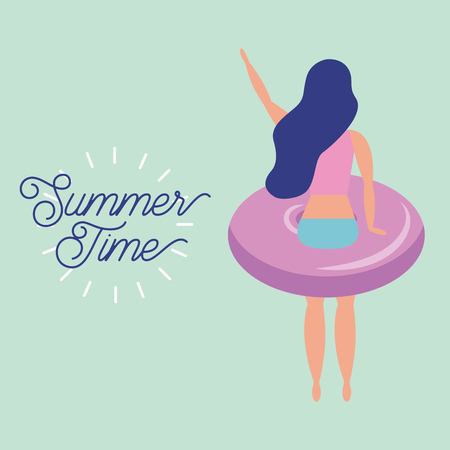 summer time vacation girl with float back view vector illustrationのイラスト素材