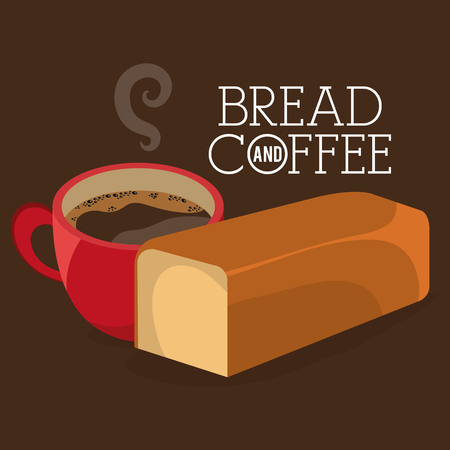 delicious halved bread and coffee label vector illustration designのイラスト素材