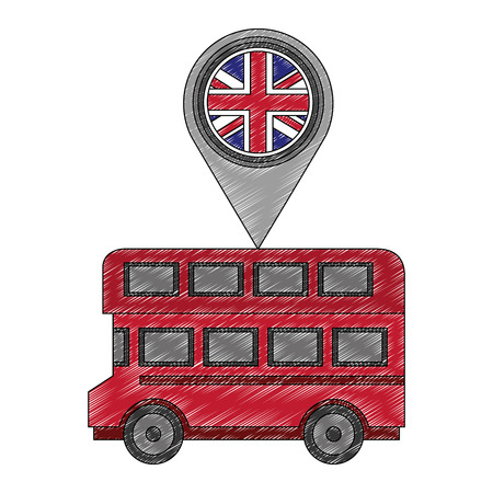 london double decker bus flag in pin map vector illustrationのイラスト素材