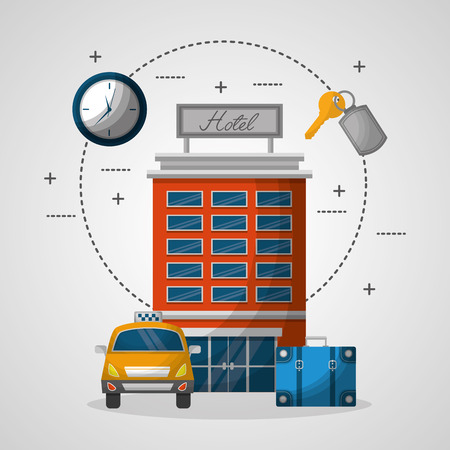 hotel building taxi suitcase service vector illustrationのイラスト素材