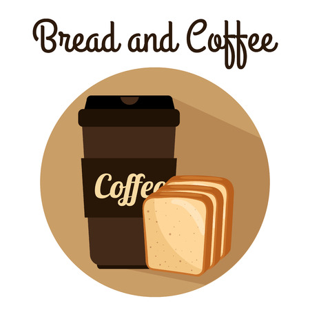 delicious halved bread and coffee label vector illustration designのイラスト素材
