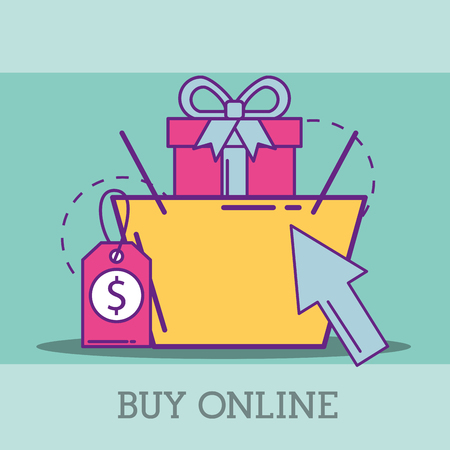 shopping basket gift and price tag buy online vector illustrationのイラスト素材