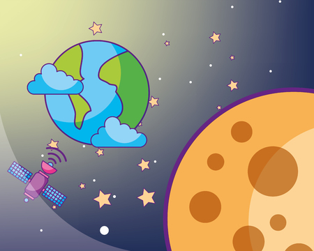 space galaxy card world clouds moon sparkly stars  satellite  vector illustrationのイラスト素材