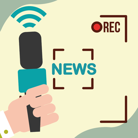 news communication relate rec camera film interview hand microphone vector illustrationのイラスト素材