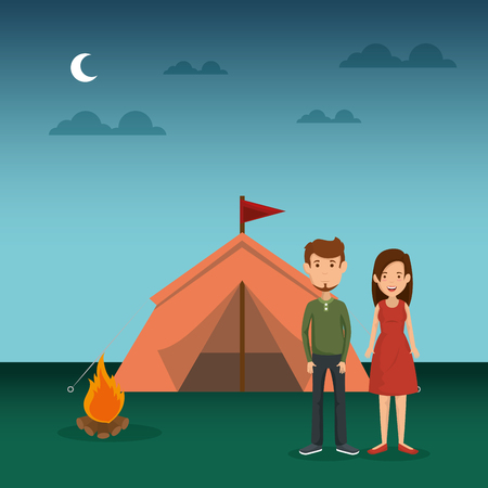 young couple in the camping zone vector illustration designのイラスト素材