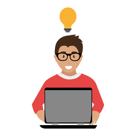 person using laptop with bulb vector illustration designのイラスト素材