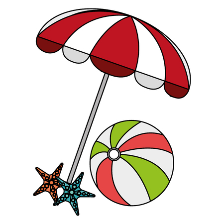 umbrella beach with ball and starfish vector illustration designのイラスト素材