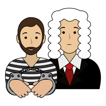 justice judge with prisoner character vector illustration designのイラスト素材