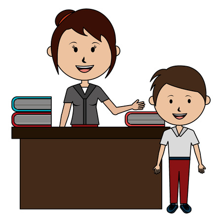woman teacher with desk and boy vector illustration designのイラスト素材
