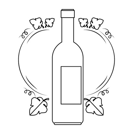 wine bottle silhouette with leafs vector illustration designのイラスト素材