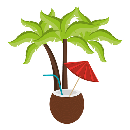 tree palms with coconut cocktail vector illustration designのイラスト素材