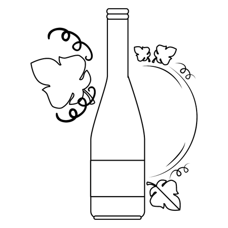 wine bottle silhouette with leafs vector illustration designのイラスト素材