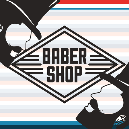 baber shop gentlemans bearded man on the side using hats colors vector illustrationのイラスト素材