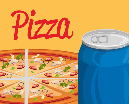 delicious italian pizza with soda can vector illustration designのイラスト素材