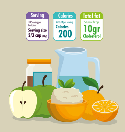 healthy food with nutritional facts vector illustration designのイラスト素材