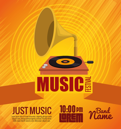 gramophone musical festival label vector illustration designのイラスト素材