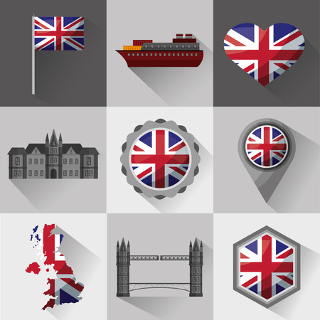united kingdom country flag banners boat shield london castle map brigde vector illustrationの写真素材