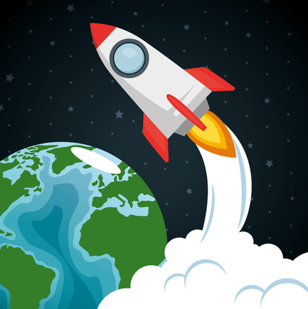 launcher rocket with earth planet vector illustration designのイラスト素材