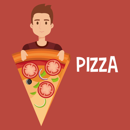 young man with italian pizza portion vector illustration designのイラスト素材