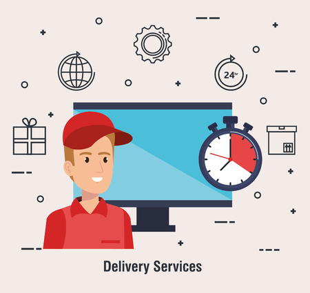 courier character delivery service icon vector illustration designのイラスト素材