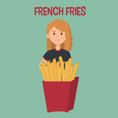 woman with french fries character vector illustration designのイラスト素材