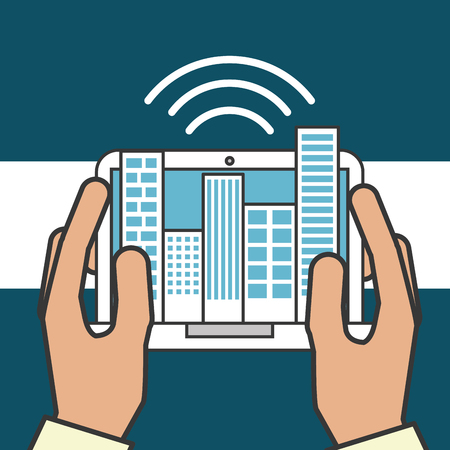 drone technology futuristic hands holding tablet signal vector illustrationのイラスト素材