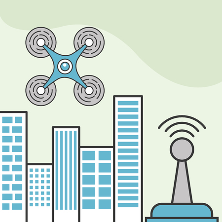 drone technology quadrocopter city antenna signalのイラスト素材