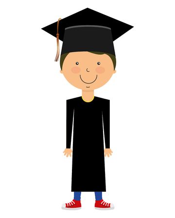 school boy in graduation clothes and hat vector illustrationのイラスト素材
