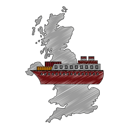 map great britain with ship boat icon vector illustration designのイラスト素材