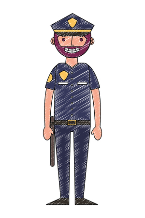 police man in uniform character vector illustration drawingのイラスト素材