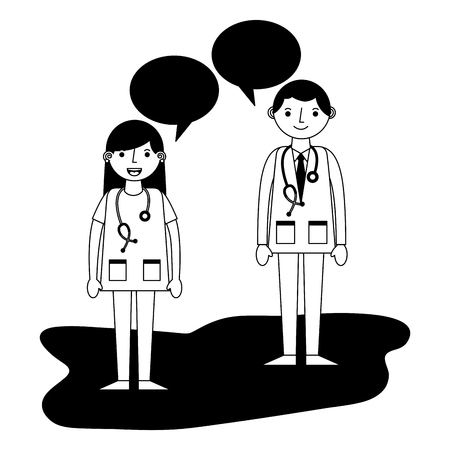 medical couple doctors with speech bubbles vector illustration designのイラスト素材