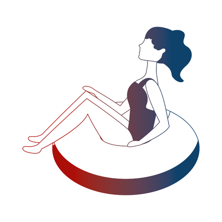 blonde woman in swimsuit on float sideview vector illustration neonの写真素材