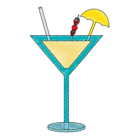 cocktail drink with strawberry and umbrella decoration vector illustration designの写真素材