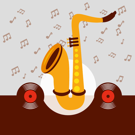 jazz festival instruments disk saxophone music notes vector illustrationのイラスト素材