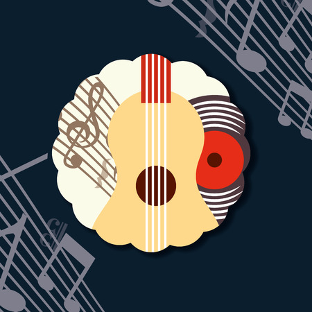 jazz festival instruments music notes background label guitar disk vector illustrationのイラスト素材