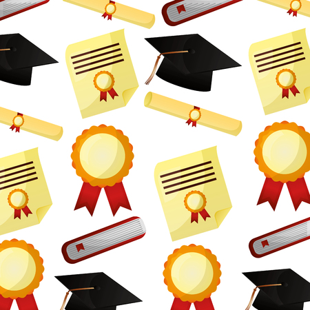 school graduation hat scroll diploma certificate pattern vector illustrationのイラスト素材
